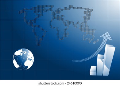 Abstract modern deep blue background with globe and map of the world