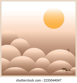 Abstract Modern Desert Art Print. Vector illustration. minimal Modern frame.