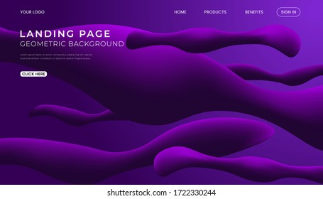 Diseño moderno abstracto en forma de flujo 3d. Antecedentes de oleada líquida púrpura para página de aterrizaje, afiche, presentación y banner web