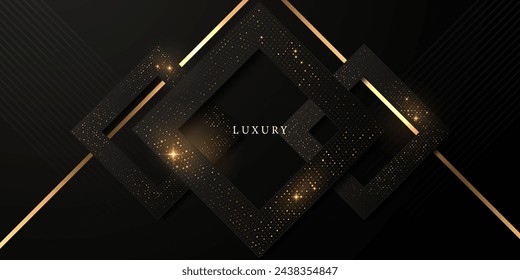Fondo negro de diseño moderno abstracto con elementos dorados de lujo ilustración vectorial.