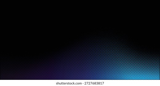 Abstractas diseño moderno con un fondo negro profundo, patrón de punto semitono que fluye formando una onda diagonal desde la parte inferior izquierda hasta la parte superior derecha,