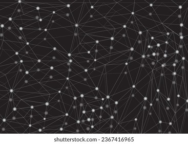Un diseño abstracto y moderno que mezcla formas geométricas negras, líneas y nodos para formar una red intrincada, encarnando el concepto de tecnología, conexión y era digital en la ilustración vectorial