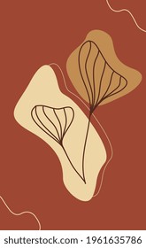 Abstract modern design with plants in boho style vector illustration.