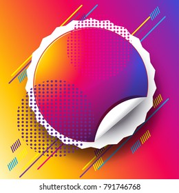 Abstract modern design poster minimalist dynamic fluid vibrant color geometric shapes circle futuristic frame carnival, festival holiday banner, flyer concept vector festive colorful sunset background