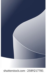 Abstract modern design with smooth curved metallic layers in gradient shades of blue and silver. Aesthetic minimalism, perfect for backgrounds, technology, and futuristic themes