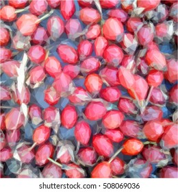 abstract modern design of triangles, polygons, rosehip berries, vector illustration