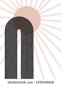Resumen de la decoración moderna de diseño con formas geométricas equilibradas, diseño moderno de arte minimalista de mediados de siglo. impresiones de arte, decoración de paredes, libros, portadas, carteles, volantes, revistas.