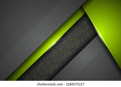 Abstract Modern Diagonal 3D Overlap Shiny Green on Grey Background