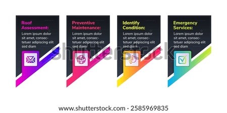abstract modern diagonal infographic design template with multicolor gradient elements on black background.