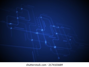Abstrakte moderne digitale Wissenschafts-Technologie futuristische Schaltung mit leuchtenden Licht und geometrischen Elementen Perspektive auf blauem Hintergrund. Vektorgrafik