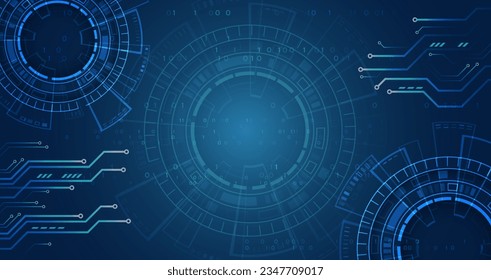 Resumen de la moderna tecnología de la ciencia digital tablero de circuitos futuristas. Conexión cibernética en el fondo azul. Diseño de comunicación de alta tecnología. Ilustración vectorial electrónica.