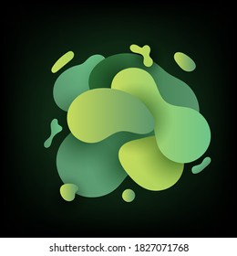 Abstract modern dynamic liquid form green color on dark background. Vector illustration