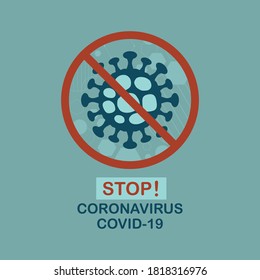 Abstract Modern Electron Micrograph Coronavirus Cell Structure Of STOP COVID-19 Sign Icon On Teal Background