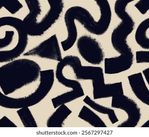 Abstract modern fabric halftone vector pattern. Geometric fun fashion style. Seamless pattern vector. Seamless vector pattern with black curved chalky lines. Vector illustration halftone effect.