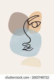 Abstraktes, modernes Gesicht. Minimalismus und einfache Formen. Frauenporträt in einem einzeiligen Stil. Beauty-Konzept, Wandkunst, T-Shirt-Druck und trendiges Vektorplakat.