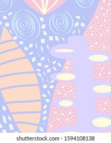 Abstract modern fashion vector illustration. Creative Doodle art background with different shapes and textures. Perfect for wrapping paper, card, poster, cover, invitation, brochure, label.