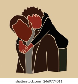 Abstract modern father and son in elegant line art style vector