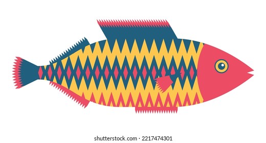 Abstract modern fish with geometric pattern. Object, icon, symbol, logo, design element isolated