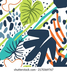 Abstract modern floral print.Seamless pattern with tropical leaf.Design for fashion fabrics, textile graphics, print.