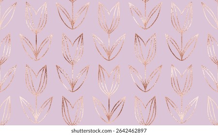 Abstrato padrão floral moderno sem costura com azulejos de tulipa de ouro rosa.