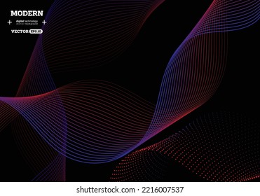 Resumen de la tecnología digital de línea de flujo moderna, onda de partículas, tecnología de grandes datos. concepto de diseño para fondo y fondo de pantalla, fondo de banner, volantes, informe, folleto, aterrizaje de sitio web. vector 