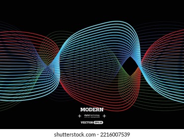 Abstract modern flowing line digital technology, particle wave, big data technology. design concept for background and wallpaper, banner backdrop, flyers, report, brochure, website landing. vector 