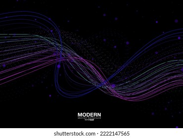 Abstract modern flowing line multi-color digital technology, particle wave,big data technology. design concept for background and wallpaper, banner backdrop, flyers, brochure, website landing. vector
