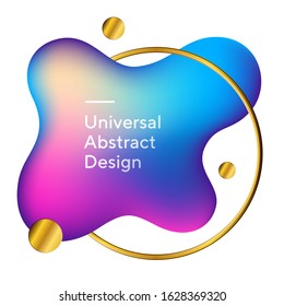 Abstract modern fluid flow shapes. Geometric graphic element in circle. Dynamical splash form. Gradient blue, pink, violet, red color. Template for logo, flyer, presentation. Vector illustration