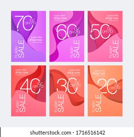 Abstract modern fluid liquid covers for sale banner and price tag set. Wave shape colorful template. flat vector image