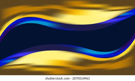 Abstract modern fluid luminous blue and golden yellow waves on bluish black dark background. Luxury royal glitter backdrop. Geometric modern template. Vector illustration. Copy space. VIP design. Card
