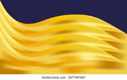 Abstract modern fluid luminous glitter golden yellow waves on dark blue background. Luxury royal gold backdrop. Geometric modern template. Vector illustration. VIP design. Premium Business Card.