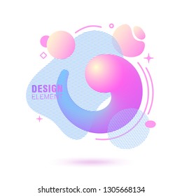 Abstract, modern, fluid, trendy gradient banner. Dynamical colored forms with lines, flowing liquid shapes and 3D elements. Template for design of a logo. Badge for presentation.