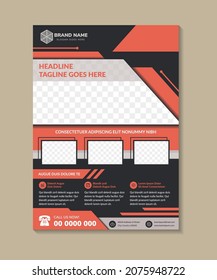 abstract modern flyer design template use dummy text. construction poster design with photo space. vertical print-ready. Combination of red and grey pastel on the element with black background