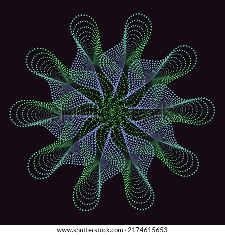 Abstract modern fractal background. Luxury backdrop. Geometric wallpaper. Digital art screen. Cover design. NFT card. Swirl neon purple green element for template. Flower Circle pattern. Hi tech. AI.