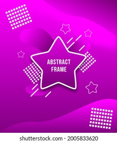 Abstract modern frame design in purple with liquid, curvy, stars, lines speed and  square-shaped circle as design element