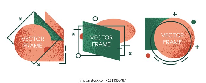 Abstract modern frames. Graphic text frame, dynamic geometric coloured speech elements vector set