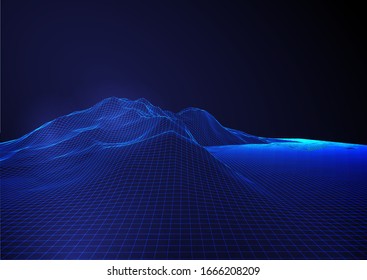 Abstract modern futuristic background with a detailed wireframe terrain landscape