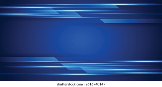 Abstract modern futuristic digital technology with speed blue light lines glowing on dark blue background