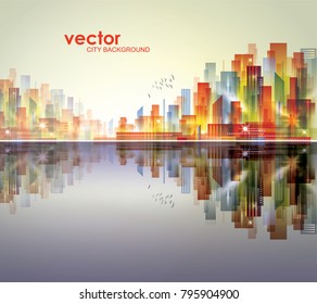 Abstract Modern, Futuristic, Night City Skyline Vector Illustration