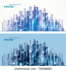 Abstract modern, futuristic, night and day City skyline, vector illustration