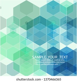 Abstract modern geometric background of blue and green hexagons.