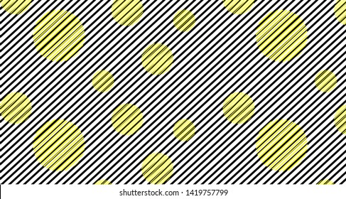 Abstract modern geometric background bright print yellow balls black lines. Minimalistic design, creative concept, Vector-stock illustration.