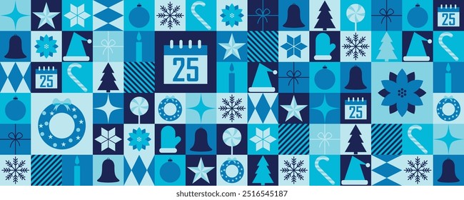 Abstract modern geometric background for Merry Christmas and New Year. Winter holidays poster. Seamless pattern. Vector illustration 