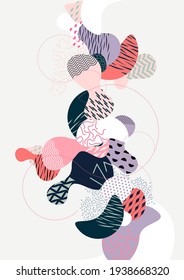 Abstract modern geometric background with patterned liquid shapes. Bright graphic illustration.