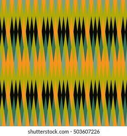 Abstract modern geometric background. Seamless colorful pattern. Design for textile. Green, black and orange elements
