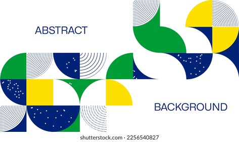 Abstract modern geometric background from simple geometric shapes, circles, circles. The colors of the flag of Brazil are green, blue, yellow.