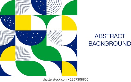 Abstract modern geometric background from simple geometric shapes, circles, circles. The colors of the flag of Brazil are green, blue, yellow.