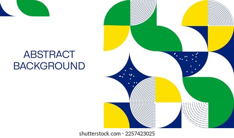 Abstract modern geometric background from simple geometric shapes, circles, circles. The colors of the flag of Brazil are green, blue, yellow.