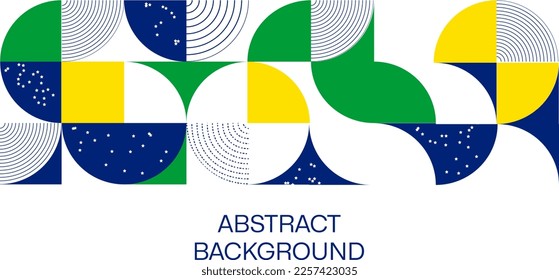 Abstract modern geometric background from simple geometric shapes, circles, circles. The colors of the flag of Brazil are green, blue, yellow.