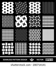 Abstract, modern geometric backgrounds set, simple style seamless patterns, ornamental monochrome vector wallpapers, fashion fabrics and wrapping papers with circle graphic elements for design
